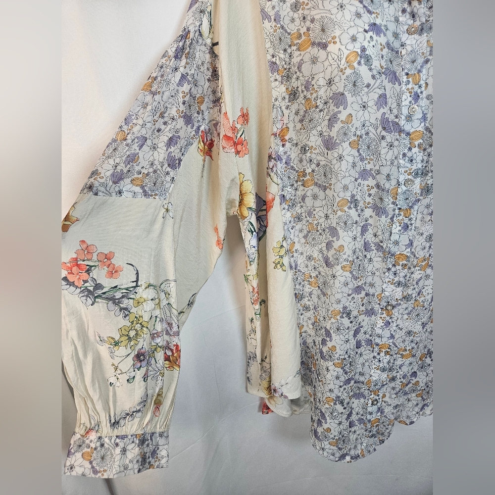 POL Floral Patchwork Button Front Blouse Top S/M … - image 2